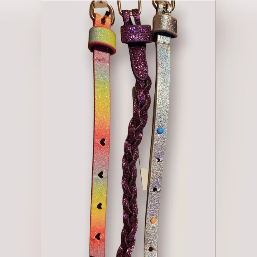 Wonder Nation Girls tie dye/purple glitter/silver Belts 3Pack Size L-XXL (12-18)